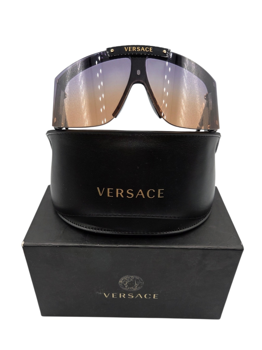 Versace Shield Sunglasses in Gradient Brown-Purple Lens